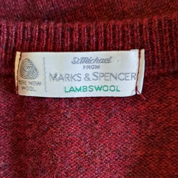 St Michael Vintage Lambswool Jumper Mens Size L Bordeaux Red Made in the UK - Picture 4 of 6